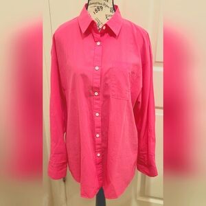 Hot Pink Women's Button Down Shirt with Pockets